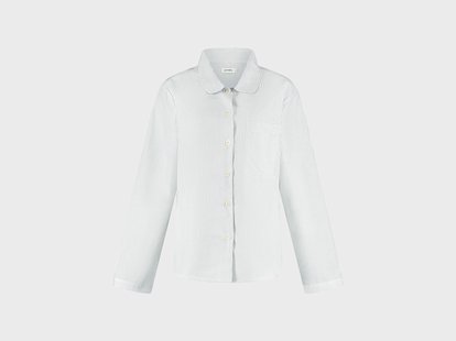 Yumeko Pyjamashirt dames katoen TENCEL™ white/blue stripe 60% biologisch katoen, 40% TENCEL™