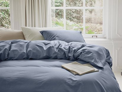 Yumeko Dekbedovertrek katoensatijn misty blue 260x220 + 2/60x70 100% biologisch en fairtrade katoen, satijn geweven