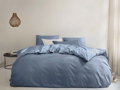Yumeko Dekbedovertrek katoensatijn double face faded/misty blue 200x220 + 2/60x70 100% biologisch en fairtrade katoen, satijn geweven