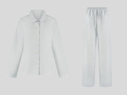 Yumeko Pyjamaset dames katoen TENCEL™ white/blue stripe 60% biologisch katoen, 40% TENCEL™