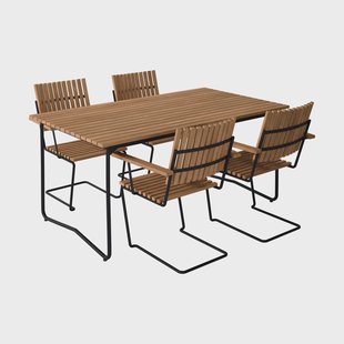 Grythyttan Stålmöbler Bovik tafel + 4 stoelen, teak-zwart