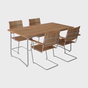Grythyttan Stålmöbler Bovik tafel + 4 stoelen, teak-thermisch verzinkt onderstel