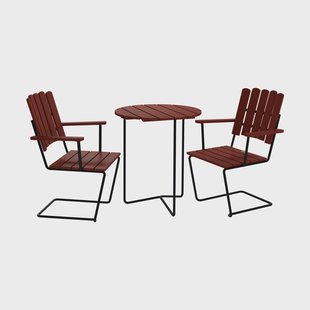 Grythyttan Stålmöbler Table 6B tafel + 2 A2 fauteuils, donkerrood eiken-zwart