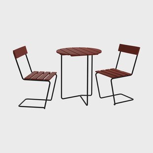 Grythyttan Stålmöbler Table 6B tafel + 2 Stoel 1, donkerrood eiken-zwart onderstel