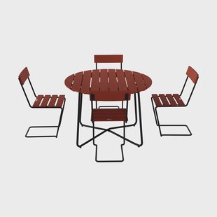 Grythyttan Stålmöbler 9A eettafel Ø100 cm + 4 Stoel 1, donkerrood eiken-zwart onderstel