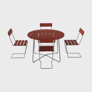 Grythyttan Stålmöbler 9A eettafel Ø100 cm + 4 Stoel 1, donkerrood eiken-thermisch verzinkt