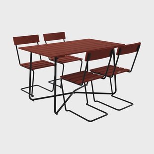 Grythyttan Stålmöbler B25A tafel + 4 Stoel 1, donkerrood eiken-zwart onderstel