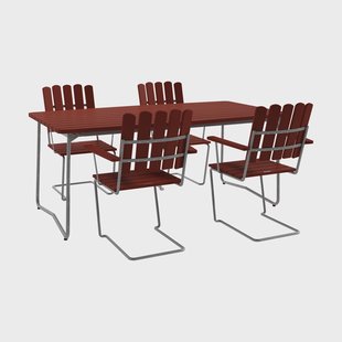 Grythyttan Stålmöbler B31 tafel 170 cm + 4 A2 fauteuils, donkerrood-thermisch verzinkt onderstel