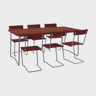 Grythyttan Stålmöbler B31 tafel 170 cm + 6 Stoel 1, donkerrood-thermisch verzinkt onderstel