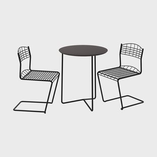 Grythyttan Stålmöbler High Tech tafel Ø60 cm + 2 High Tech stoelen, zwart