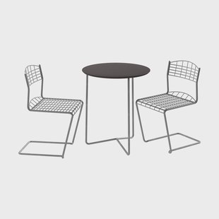 Grythyttan Stålmöbler High Tech tafel Ø60 cm + 2 High Tech stoelen, zwart-thermisch verzinkt