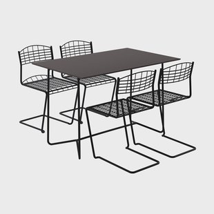 Grythyttan Stålmöbler High Tech tafel 110 cm + 4 High Tech stoelen, zwart