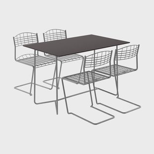 Grythyttan Stålmöbler High Tech tafel 110 cm + 4 High Tech stoelen, zwart-thermisch verzinkt