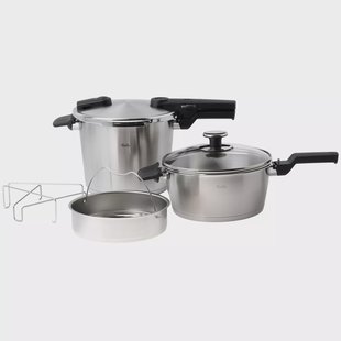 Fissler Vitaquick Premium 602-410-13-090-0, 2-delige snelkookpanset 22 cm, 6.0L en 3.5L met stoominzet en glazen deksel