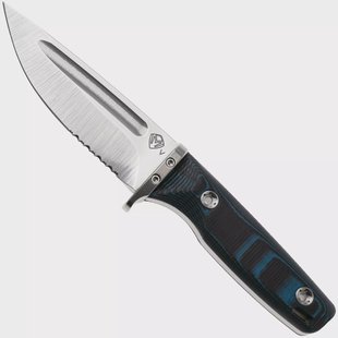 Medford The Deep 26-TD-02, 20CV Tumbled Blade, Black/Blue G10, partially serrated duikmes