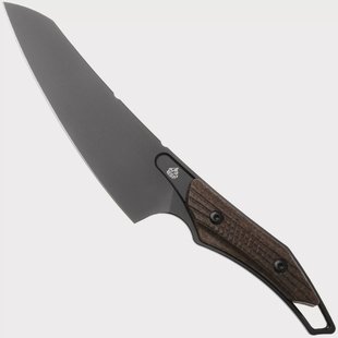 QSP Knife T-Cook QS172-C2, Black Nitro-V, Glow In The Dark Brown Burlap Micarta vaststaand mes