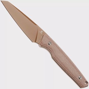 Tenable Knives Parr G011B7 Rose Gold PVD 14C28N, Brown Micarta, vaststaand mes, Jonathan Styles design