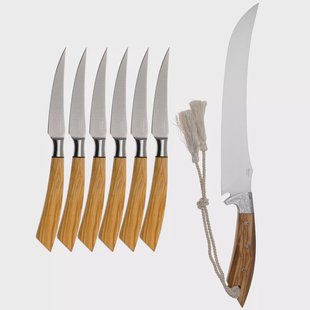 Saladini 6-delige steakmessenset olijfhout met Saladini champagnesabel olijfhout