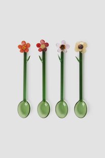 Multicolour theelepel set met bloemen