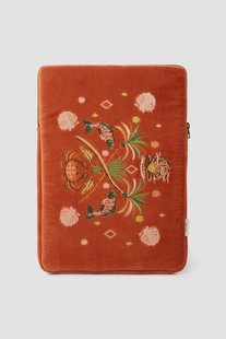 Oranje velvet laptophoes met embroidery