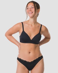 HEMA Damesbrazilian hoge beenuitsnede micro met kant zwart (zwart)