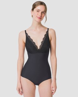 HEMA Medium corrigerende damesbody met kant zwart (zwart)