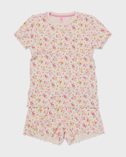 HEMA Kinder shortama rib bloemen gebroken wit (gebroken wit)