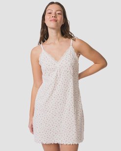 HEMA Damesnachthemd rib bloemen naturel (naturel)