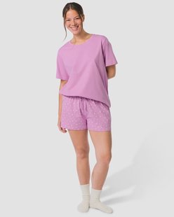 HEMA Damesshortama jersey bloemen paars (paars)