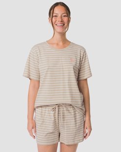 HEMA Damesshortama jersey strepen naturel (naturel)