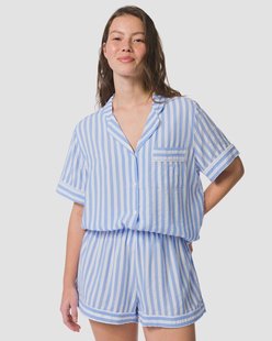 HEMA Damespyjamashort seersucker strepen blauw (blauw)