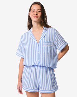 HEMA Damespyjamashort seersucker strepen blauw (blauw)