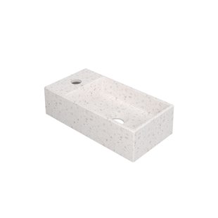 Fontein INK Versus 36x18x9cm Composiet Links Met Kraangat Mat Wit Terrazzo