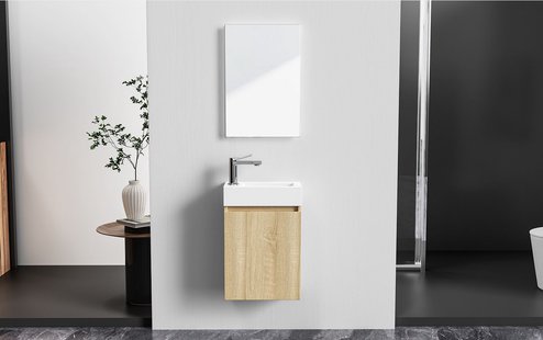 Toiletmeubelset BWS Zyro Onderkast + Fontein en Spiegel 40x22 cm Eiken
