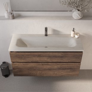 BRAUER Dune Medium wastafel 120 cm met 1 wasbak en 1 kraangat Sintered Stone Ivory Travertin