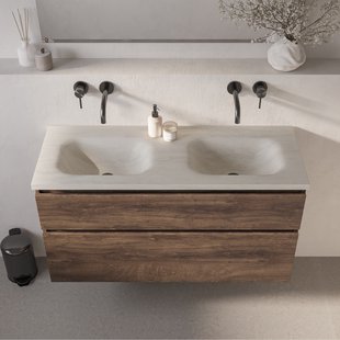 BRAUER Dune Medium wastafel 120 cm met 2 wasbakken en 0 kraangaten Sintered Stone Ivory Travertin