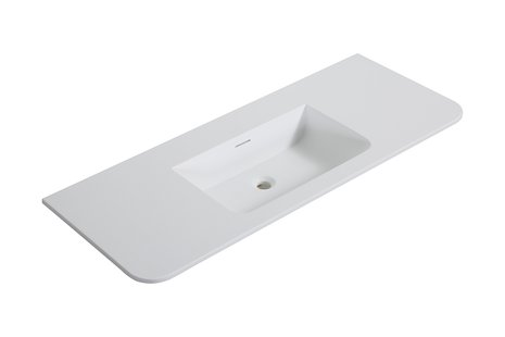 Wastafel Wiesbaden Laro 120x48x1,5 cm Zonder Kraangat Ronde Hoeken Solid Surface Mat Wit