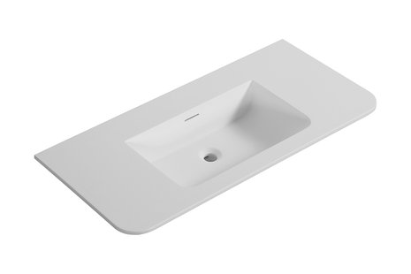 Wastafel Wiesbaden Laro 100x48x1,5 cm Zonder Kraangat Ronde Hoeken Solid Surface Mat Wit