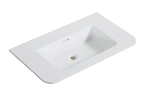 Wastafel Wiesbaden Laro 80x48x1,5 cm Zonder Kraangat Ronde Hoeken Solid Surface Mat Wit