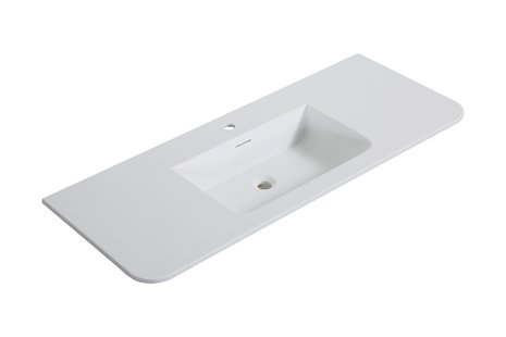 Wastafel Wiesbaden Laro 120x48x1,5 cm Met 1 Kraangat Ronde Hoeken Solid Surface Mat Wit