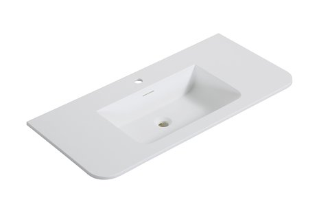 Wastafel Wiesbaden Laro 100x48x1,5 cm Met 1 Kraangat Ronde Hoeken Solid Surface Mat Wit