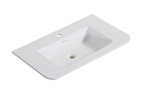Wastafel Wiesbaden Laro 80x48x1,5 cm Met 1 Kraangat Ronde Hoeken Solid Surface Mat Wit