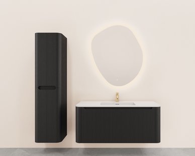 Onderkast Wiesbaden Sulora 120x48 cm Afgeronde Hoeken Geribbeld Met 1 Lade 1 Uitsparing Mat Zwart