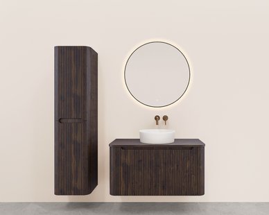 Onderkast Wiesbaden Sulora 80x48 cm Afgeronde Hoeken Geribbeld Met 1 Lade 1 Uitsparing Walnoot