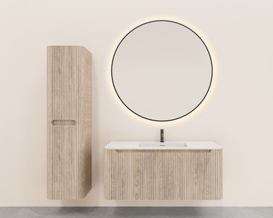Onderkast Wiesbaden Sulora 120x48 cm Afgeronde Hoeken Geribbeld Met 1 Lade 1 Uitsparing Licht Eiken