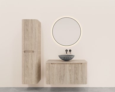 Onderkast Wiesbaden Sulora 100x48 cm Afgeronde Hoeken Geribbeld Met 1 Lade 1 Uitsparing Licht Eiken