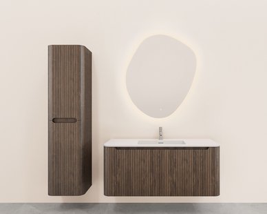 Onderkast Wiesbaden Sulora 120x48 cm Afgeronde Hoeken Geribbeld Met 1 Lade 1 Uitsparing Bruin Eiken