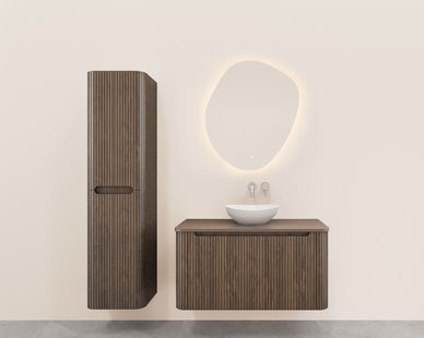 Onderkast Wiesbaden Sulora 100x48 cm Afgeronde Hoeken Geribbeld Met 1 Lade 1 Uitsparing Bruin Eiken