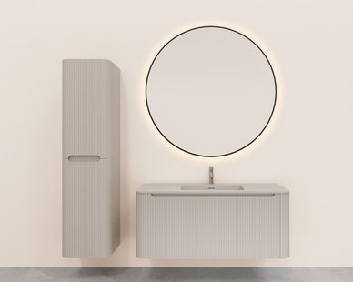 Onderkast Wiesbaden Sulora 120x48 cm Afgeronde Hoeken Geribbeld Met 1 Lade 1 Uitsparing Mat Beige