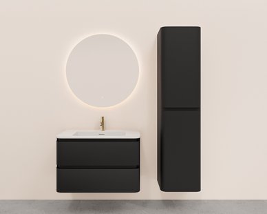 Onderkast Wiesbaden Novira 80x48 cm Afgeronde Hoeken Met 2 Laden 1 Uitsparing Mat Zwart